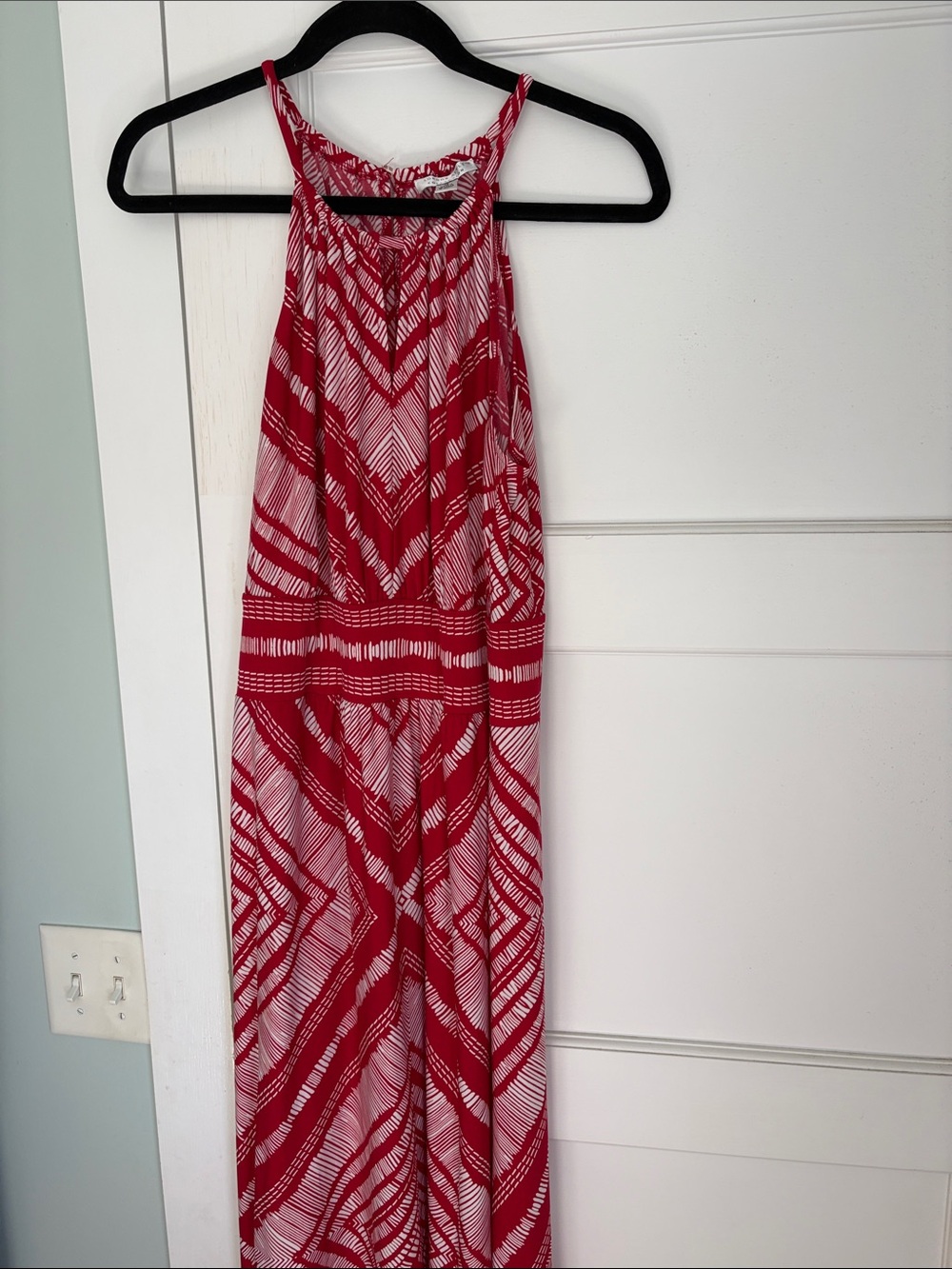 London Style Red and White Halter Maxi Dress